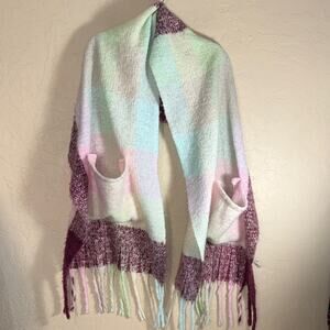 Nordstrom BP blanket scarf with pockets pink plaid print